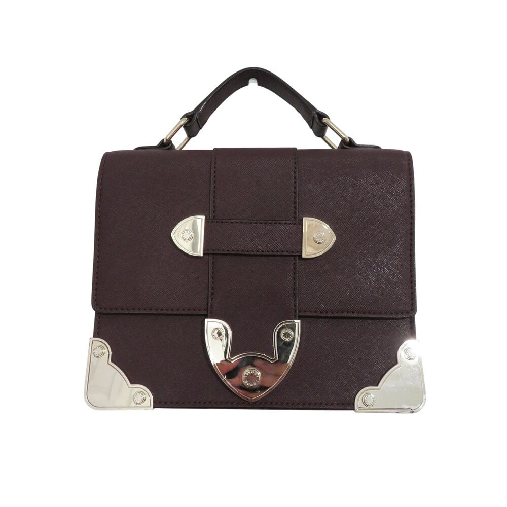 Henri Bendel Burgundy Handbag Gold Hardware Structured Top Handle Purse Chic